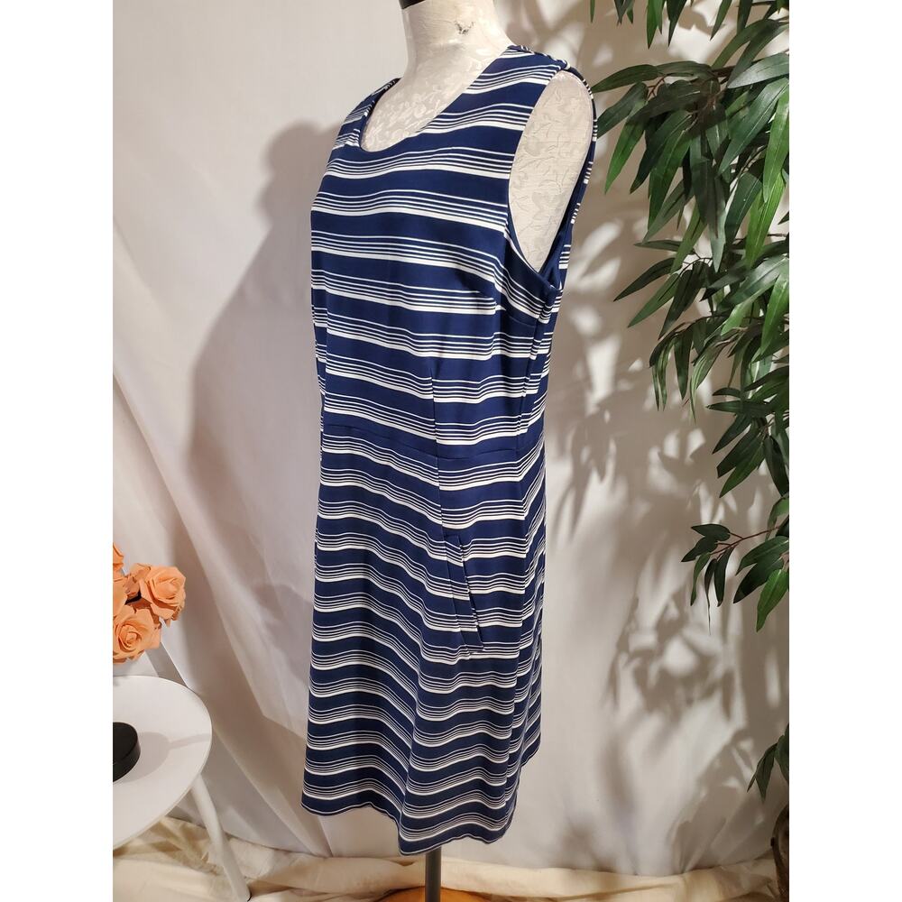 Lands End Striped Sleeveless Sheath Dress Plus Size 18 Nautical Coastal Pockets - Picture 2 of 11